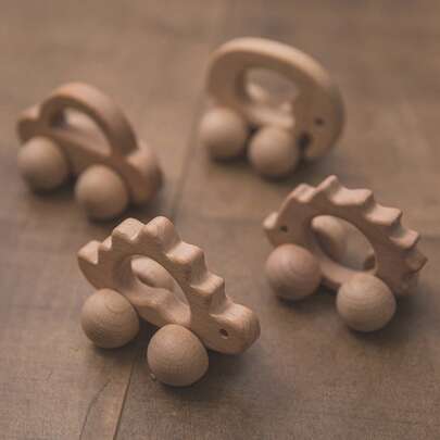 Wooden Push And Pull 4-Wheel Toy Car, Cute Animal Shapes, Fine Motor Skills Training For Toddler Boys And Girls, Wooden Material Toy Car Model,Back To School