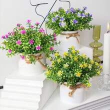 Chậu hoa cúc giả mini 1/3, cây hoàng cầm bonsai, 3 màu để lựa chọn, hoa dại nhỏ giả trang trí bàn làm việc kèm chậu nhựa thắt nơ, chất liệu PP/PE, hoa giả. - Nhiều màu-E - Xem 14
