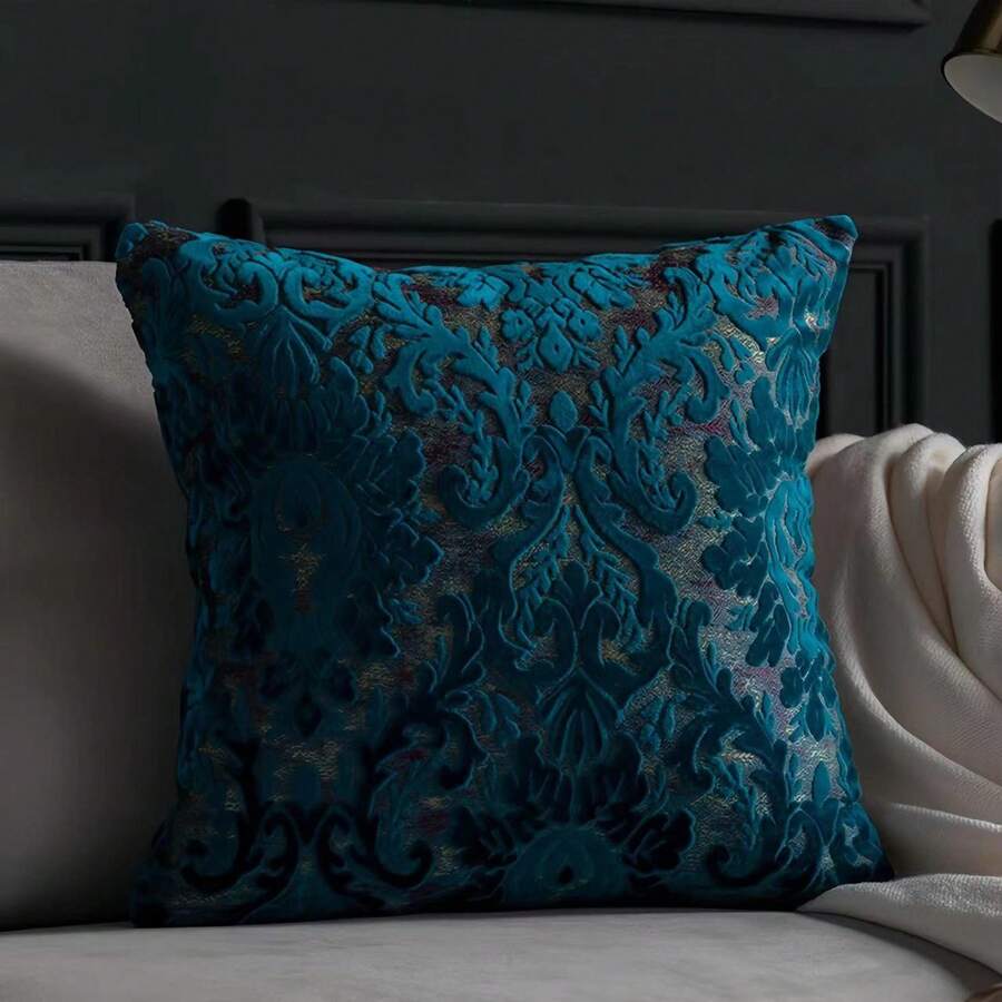 1pc 17.72 X 17.72 Inch Pillowcase Light Luxury Sofa Cushion Cut Velvet Fabric Pillowcase No Pillow Core Living Room Nordic Modern Minimalist Model Room Villa B & B Bedside Pillow - 水藍 - 查看 1