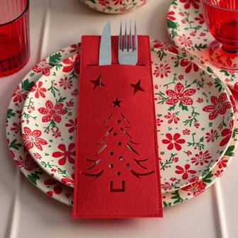 8 件套圣诞餐具架，圣诞毛毡餐具架，适用于圣诞餐桌装饰