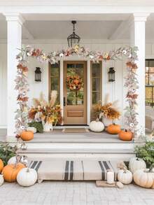 1 pièce Couronne d'automne en érable et citrouille de 6 pieds, guirlande suspendue en feuilles d'érable blanches artificielles, plante factice d'Halloween, feuilles d'érable factices, fleurs artificielles blanches, guirlande suspendue pour l'automne, décoration de feuilles d'érable d'automne, décoration d'automne, décoration d'Halloween - Multicolore - Voir 7