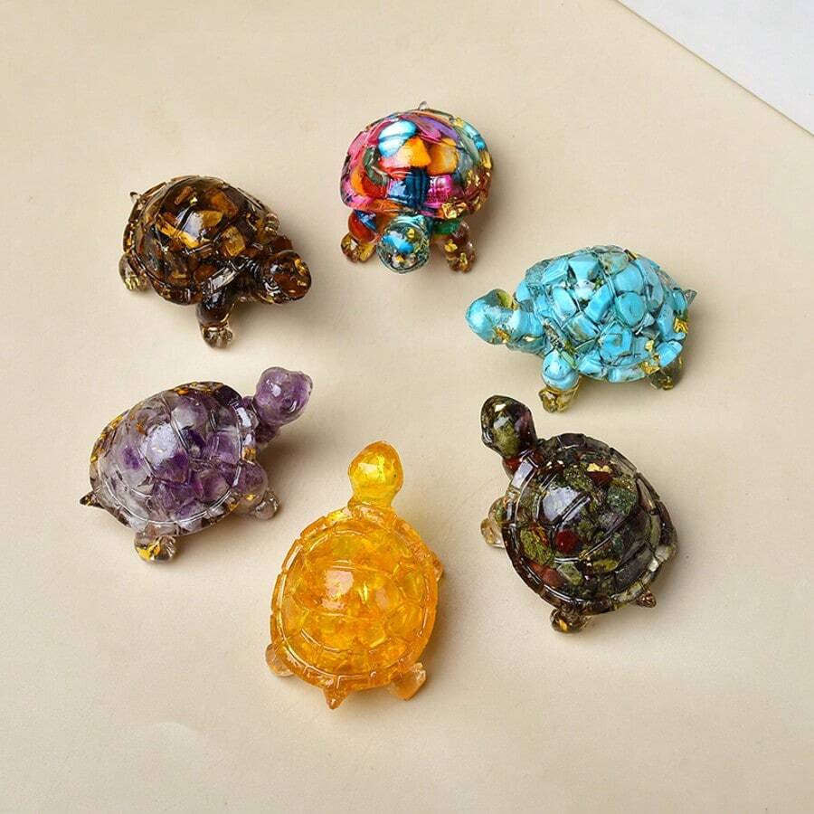 CUPIDCRYSTAL 1PC Natural Crystal Stone Resin Tortoise Statue Reiki Stone Cat Figurine Amulet Fengshui Sculpture For Home Office Decoration