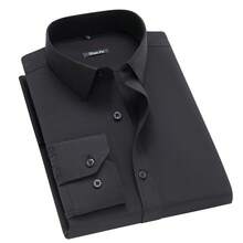 Men's Long Sleeve Dress Shirt, Good Quality, Slim Fit, Microelasticity - màu đen - Xem 1