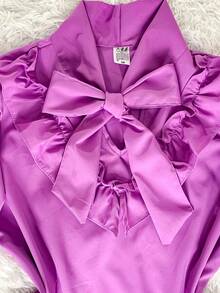 SHORT SLEEVE PUFFED DRESS TOP WITH RUFFLE AND BOW, WOMEN'S FASHION - Mauve Purple - View 5