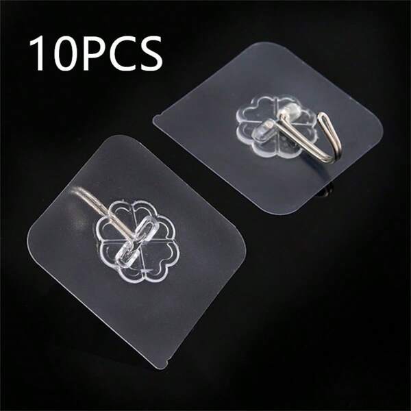 10pcs Heavy Duty Transparent Adhesive Wall Hooks - Easy Install, Waterproof & No Damage, Suitable For Kitchen, Bathroom, Keys, Hats, Socks, Wreaths And Holiday Decorations, Christmas Decorations, Halloween Hooks