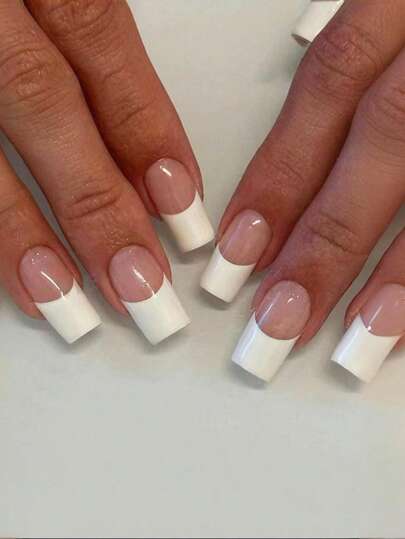 24pcs Rectangular Nail Stickers, White French Manicure Nail Stickers, XXL/XXXL Size, Minimalist Rectangular Nail Stickers, Suitable For Women & Girls Daily Wear, Summer, Y2K Nail Art Supplies Nails