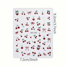2 Sheets Cherry Blossom Nail Art Stickers - Spring Cherry Pattern With Embossed Crystals, Self-Adhesive Plastic Nail Decor, Glossy French Tip DIY Embellishments, Disposable Casual Style Nail Accessories - 紅色 - 查看 9