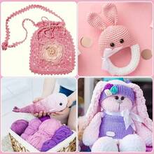 EDCUEBE7 5件套纱线套装，每件约24克，混合颜色，柔软舒适，长度适合钩编。这款多功能纱线非常适合钩编包袋、服装和地毯等项目，是情人节的理想DIY礼物（例如包袋和蕾丝包）。 - 彩色 - 查看 3