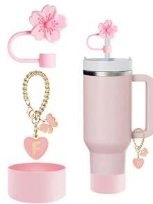 3pcs/2pcs Accessories Designed For 30-40oz Cups, Letter Markers & Reusable Silicone Hibiscus Flower Straw Caps, 10mm Wide Straw Caps, Cute Letter Decorations, Suitable For Modern Minimalist Glass Cups - 3pcs Pink - View 34