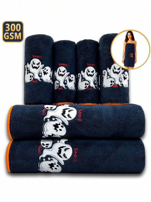 1 pieza/2 piezas Toalla de baño de felpa de coral para Halloween, súper suave y grande, de secado rápido, sin pelusa, toalla de sauna, alta absorbencia, ligera, toalla de invitados, accesorio de baño de alta calidad, mejor regalo para la pareja. Tamaño de la toalla: 35*75cm, Tamaño de la toalla de baño: 70*140cm