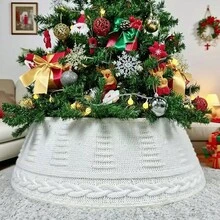 1 Stück Weihnachtsbaum Umrandung, luxuriöser, retro burgunderroter gestrickter Weihnachtsbaum Rock Basis - weich, stabil, elegant, Landhausflair für Outdoor - ideal für Familien-Urlaubsdekoration und festliche Atmosphäre - Verschiedenfarbig - Übersicht 7