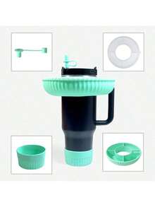 40 Oz Insulated Mug With Handle Snack Tray Set - Includes Non-Slip Cup Sleeve, Straw Cap, Snack Tray And Lid - Durable And Reusable Silicone Accessories For Snacking At Home, On-The-Go, Or At The Movie Theater