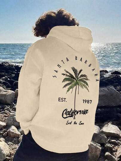 Teen Boy Style, Vintage Coastal Print Pattern, California Santa Barbara, Casual Style, Sweatshirt, Suitable For Spring/Autumn, Suitable For Shopping, School, Travel, Party And Other Occasions