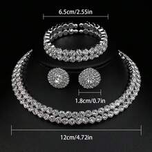 1set Exquisite And Elegant Double Row Rhinestone Necklace, Earrings And Bracelet Set Suitable For Daily Wear And As A Gift For Women