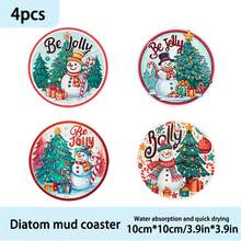 1 set/4 piezas/6 piezas Posavasos de barro de diatomeas con diseño de muñeco de nieve navideño, posavasos de café, decoración multiusos para el hogar y restaurantes, regalos diarios, decoración de mesa, decoración diaria, decoración para fiestas temáticas, como regalos de Navidad