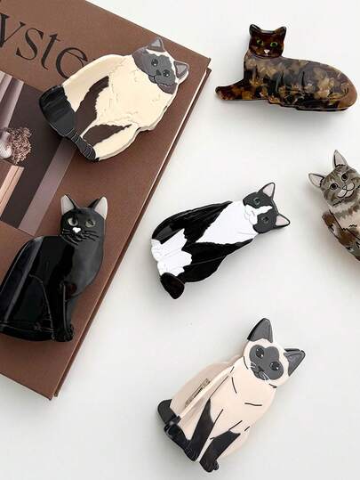Nuevos y lindos clips para el cabello con diseño de gato, clips de garra de acetato con diseños de animales como oso, elefante, etc. para decorar el peinado. Clips de garra de acetato versátiles y novedosos de la serie de animales, ideales para recoger el cabello en coleta o moño. Accesorios para el cabello, perfectos para otoño, invierno y vacaciones de verano.
