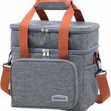 Large Shoulder Strap Insulated Lunch Box With Zipper, Double-Deck For Travel, Camping, Hiking, Cycling, Outdoor Activities - Xám - Xem 1