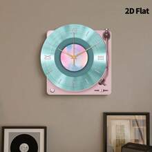 2D Flat, 1pc Modern Style Music Player Wall Clock, Super Silent Quartz Movement, No Ticking, Suitable For Living Room Music Room Bedroom Kitchen Coffee Bar Decoration, Perfect Gift And Festival Decoration - Multicolor - View 5