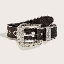 Spicy Girl Belt For Women Fashion  Eye Shiny Style Western Y2K Rhinestone Buckle Wide Waist Belt Waist Chain - 2.3寬水鑽扣車邊珠銀色 - 查看 6