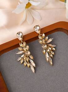 1pair Luxury Sparkly Wing Shaped Drop Earrings For Women, Elegant Hollowed Leaf Design, Suitable For Party