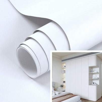 1 rulle mattvit enfärgad självhäftande vinyltapet, skalbar och självhäftande, lämplig för rum, kök, vardagsrum och annan heminredning, kan användas som väggdekor, bordsskiva, skåp, möbeldekor, enkel gör-det-själv-installation, avtagbar. Storlek: 15,7x196,8/118,1/39,3 tum. Tapet, väggdekor, rumsinredning, sovrum, vardagsrumsinredning.