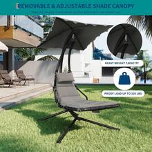 Hanging Chaise Lounge Swing Chair, Hanging Curved Chaise Lounge Chair Umbrella, Curved Steel Hammock Lounger Chairs For Outdoor Indoor Patio Pool Garden Backyard Porch, Gray