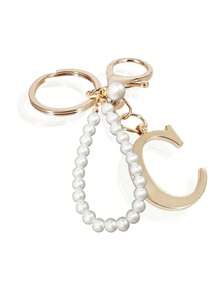 Premium Elegant Gold Pearl Letter Keychain, A-Z Alphabet 3D Pendant, Glamorous Pearl Chain With Rhinestones (Can Be Disassembled According To Personal Preference), Fashionable Alloy Keychain Ring, Earphone Pendant, Backpack Hanging Ornament, Car Keychain - Multicolor - View 16