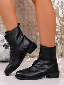 1 par de botas de tobillo de metal elegantes y a juego para mujer, diseño de tacón grueso cómodo, hasta la pantorrilla, cierre lateral con cremallera, adecuado para uso casual en otoño/invierno, botas Chelsea blanco