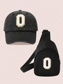 2pcs/Set Boys' Letter Graphic Baseball Cap And Bag, Girls' Breathable Fitted Design Suitable For Daily Wear And Outdoor Activities