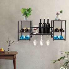 YUNRUX Wall-Mounted Wine Rack For Display, Industrial Shelf For Wine Bottles And Glasses - 棕色 - 查看 1