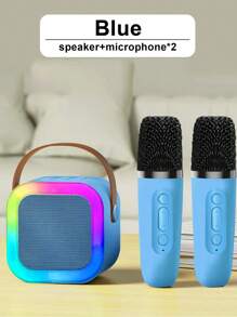 1 set draadloze microfoonluidsprekerset National K Song Home Interactive Audio Family Party Outdoor Mini Portable KTV Singing Multifunctionele plug-in externe luidspreker en plug-in kaart Eén klik om het originele geluid te elimineren met ademend licht