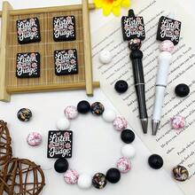 25pcs "We Listen & Don't Judge" Inspirational Quote Silicone Beads, Floral Pattern, Durable DIY Craft Beading, Suitable For Keychain, Bracelet, Necklace, Pen Decor And Jewelry Making, Fun Typography High Quality Silicone Beads & Bead Assortments - Slogan Series - View 3