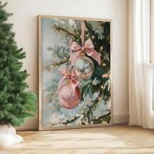 1 件，帆布墙饰，带框圣诞墙饰，复古粉色圣诞主题，粉色和银色球形装饰，节日冬季墙饰，圣诞树装饰艺术，圣诞装饰品，圣诞海报，圣诞家居装饰，节日房间装饰，宿舍装饰，卧室装饰，浴室装饰，客厅装饰，节日氛围装饰，圣诞礼物 - 彩色 - 查看 7
