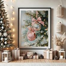 1 件，帆布墙饰，带框圣诞墙饰，复古粉色圣诞主题，粉色和银色球形装饰，节日冬季墙饰，圣诞树装饰艺术，圣诞装饰品，圣诞海报，圣诞家居装饰，节日房间装饰，宿舍装饰，卧室装饰，浴室装饰，客厅装饰，节日氛围装饰，圣诞礼物 - 彩色 - 查看 6