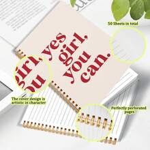 Sổ tay bìa cứng, gáy xoắn, in câu nói truyền cảm hứng - "Yes Girl, You Can" (Vâng, cô gái, bạn có thể làm được) - Sổ nhật ký động viên dành cho phụ nữ, đồ dùng văn phòng/học tập, 50 trang, kích thước 5.5x8.3 inch - A5 - Xem 3