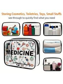 新款药品收纳袋 - 迷你化妆包、透明洗漱包、旅行必备品、带拉链的便携式旅行洗漱包、沙滩透明PVC洗漱包、防水收纳袋、透明收纳袋、数据线和USB接口收纳袋、机场航空标准PVC化妆包，可存放药品、医疗包等。 - 彩色 - 查看 3