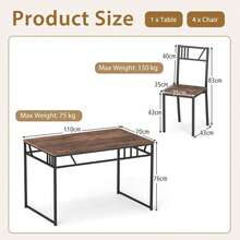 GOFLAME 5 Piece Dining Table Set, Industrial-Style Kitchen Table & 4 Chairs With Wood Like Tabletop & Metal Frame, Rectangular Table & Chair Set For Kitchen, Dining Room & Small Spaces - Brown - View 2