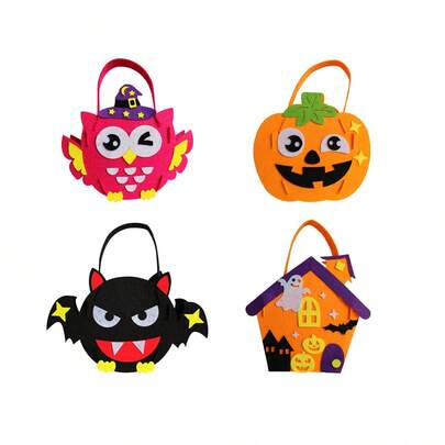 1/2/4 Paquetes de bolsas de fieltro de Halloween para truco o , bolsas de lona con diseños de calabaza, telaraña y portacaramelos para niños en la fiesta de Halloween