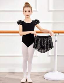 Zaclotre Girls Ballet Leotards With Removable High Low Skirt Toddler Ruffle Sleeve Hollow Back Dance Outfit Combo - 黑色 - 查看 2
