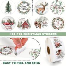 500/1500pcs Assorted Christmas Stickers Roll, Mixed Color Paper Adhesive Labels With 'Merry Christmas' & 'Happy Holidays' Tags For Gift Wrapping & Sealing