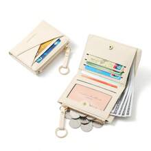 新款女士钱包和钥匙扣 不对称设计 超薄便携式双折拉链零钱包 女士钱包 迷你钱包 钱包 小钱包 可爱钱包 钥匙扣钱包 秋季钱夹 - 白色 - 查看 3