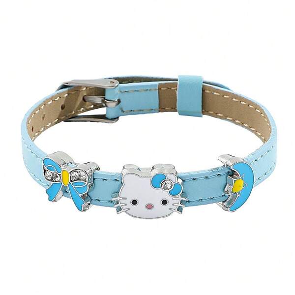 Sanrio 1 pièce Nouveau bracelet chat KT, accessoire de sangle mignon avec décoration de nœud et de lune, bracelet d'amitié et de couple