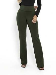 Águas Claras Women's Flare Pants, Ballerina Bell Bottom, High Waist, Seamless, Smooth Side, No Pocket, Blogger Style, Body Shaping, Fashion Look, Comfortable - 軍綠色 - 查看 2