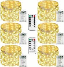 6 Pack Fairy Lights Battery Powered With Remote Control And Timer, 10m 100 LED Twinkling Lights Waterproof Silver Wire Light String 8 Modes Dimmable For Room Wall Party Christmas Indoor Decoration (White) - ánh sáng trắng ấm áp - Xem 1