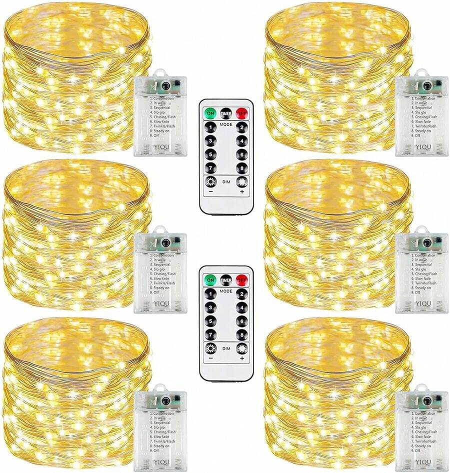 6 Pack Fairy Lights Battery Powered With Remote Control And Timer, 10m 100 LED Twinkling Lights Waterproof Silver Wire Light String 8 Modes Dimmable For Room Wall Party Christmas Indoor Decoration (White) - ánh sáng trắng ấm áp - Xem 1