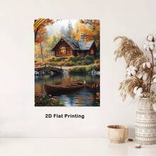 1pc 30*40cm(12x16inch) Framed Wall Art Poster Art Canvas Wall Art Wooden House Landscape Perfect For Home Decor Gifts & Keepsakes Ready To Hang.Stretched And Framed Ready To Hang.