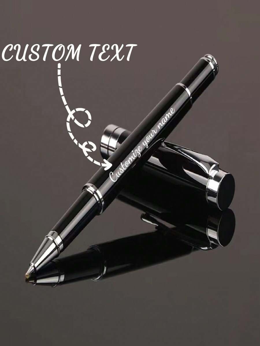 Custom Text Metal Neutral Pen Laser Engraving School Student Supplies Office Accessories Writing Stationery - Black and White - View 1