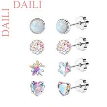 DAILI 4 Đôi Khuyên Tai Nữ Dễ Thương Làm Thủ Công, Mặt Sau Phẳng, Không Gây Dị Ứng, Mạ Vàng 14k, Thép Không Gỉ, Khuyên Tai Hình Trái Tim Hoa Đá Opal CZ, Khuyên Tai Sụn Phù Hợp Cho Da Nhạy Cảm, 20G Khuyên Tai Nơ, Khuyên Tai Đinh Bạc Hồng Đá CZ - Hoa tai mặt sau dễ thương - Xem 11
