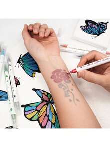 10 Colores Bolígrafos Temporales de Tatuaje Metálicos de Doble Punta, Aptos para Piel, Marcadores de Tatuaje Lavables, Pegatinas Flexibles para el Body, Kit Seguro de Pintura Facial - 10 colores - Ver 8