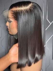 Uveous 14 Inch Bob Wig Human Hair 13X4 13x6 Hd Transparent Lace Front Wigs Silky Straight Human Hair Pre Cut Pre Plucked With Baby Hair Glueless Bob Wig 250% Density Short Straight Bob Wigs For Women No Glue Needed Friendly For Beginners 3 Second To Wear - Natural Black - Xem 3